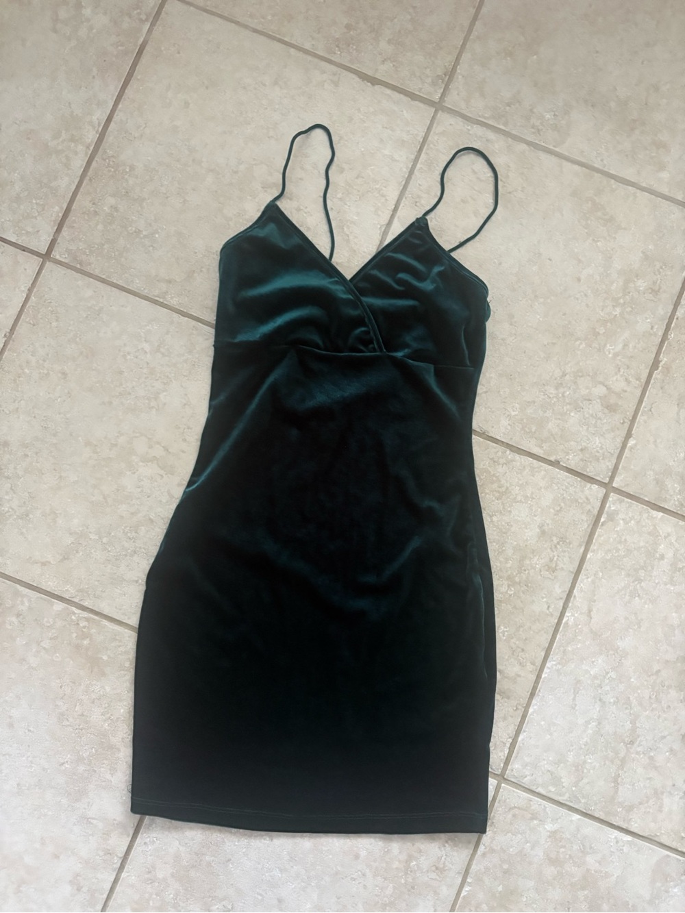 H&M Velvet Spaghetti-Strap Mini Dress in Dark Green